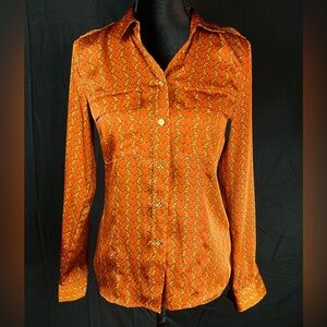 MICHAEL Michael Kors Orange Spice Gold Chain Patterned Button Down Shirt | Small